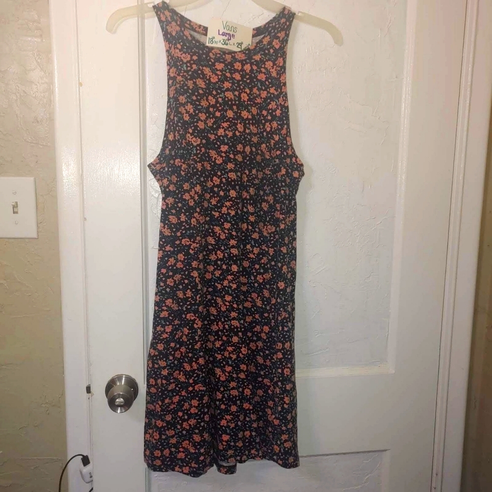 VANS Floral Sleeveless Tank Top Stretch Flare Mid-Length Casual Summer Dress LRG - Picture 11 of 13